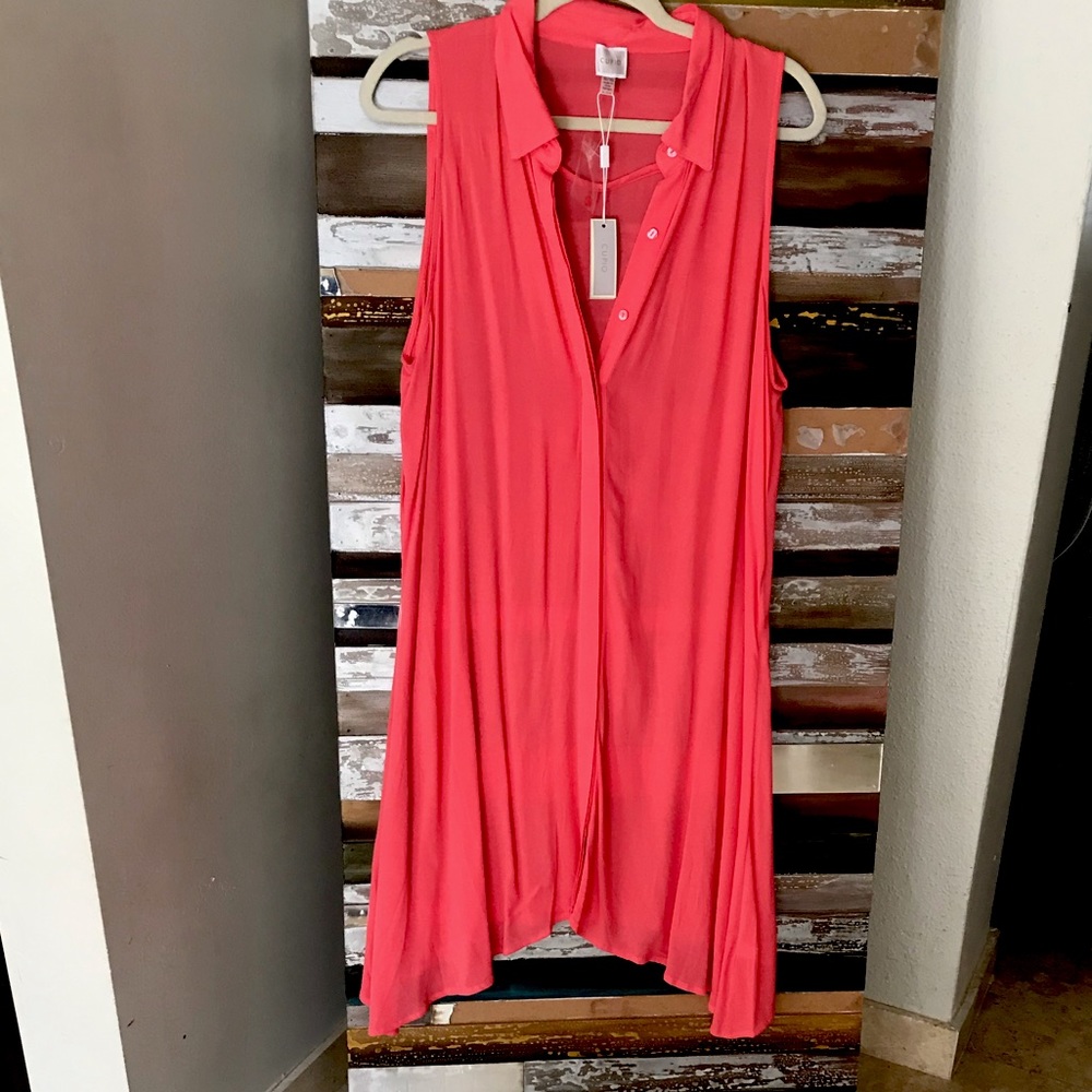 Soft & Silky Cupio Shirt button down swing dress W sz XL NWT in Coral